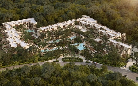 Aerial view by Inmobilia project, Gran Tulum in Tulum, Mexico.